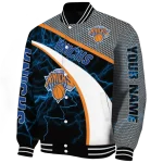 customized new york knicks electric flash blue varsity jacket best selling