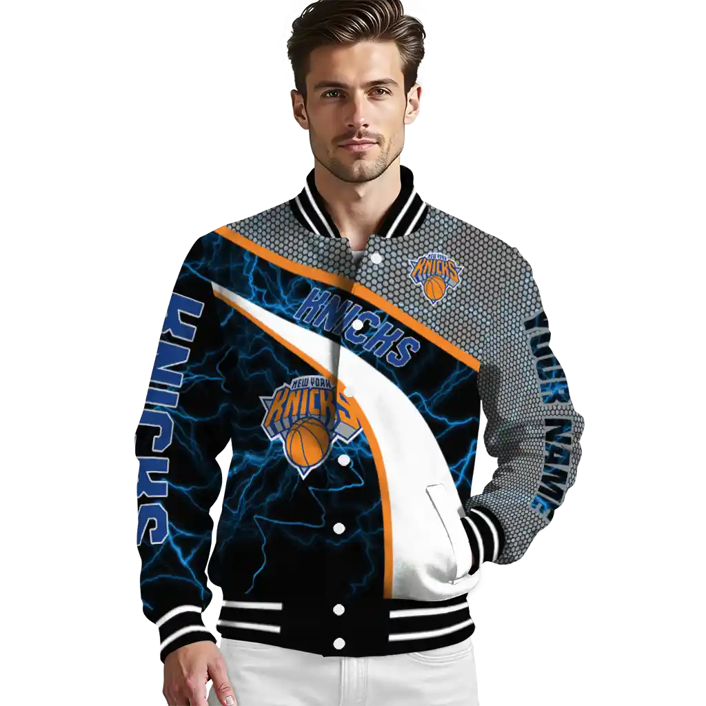 customized new york knicks electric flash blue varsity jacket high quality customized new york knicks electric flash blue varsity jacket high quality