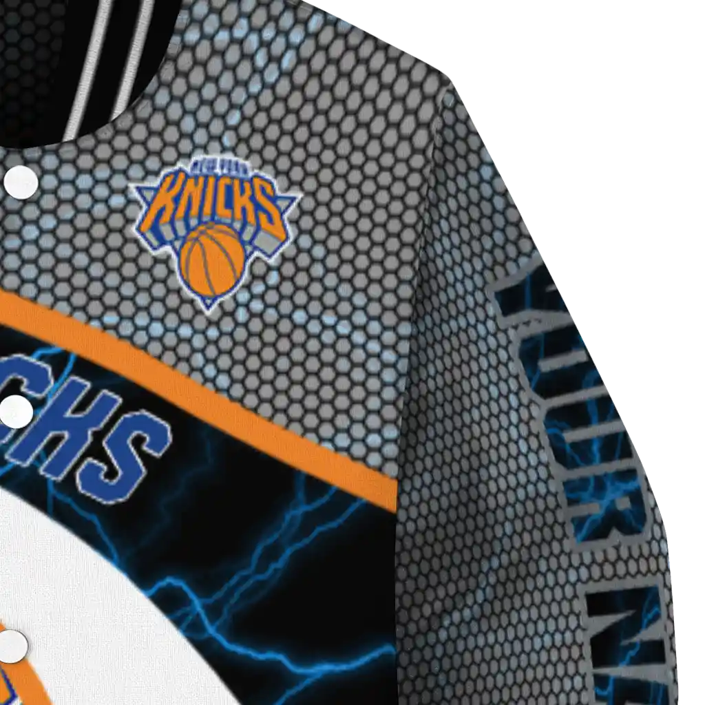 customized new york knicks electric flash blue varsity jacket premium grade customized new york knicks electric flash blue varsity jacket premium grade