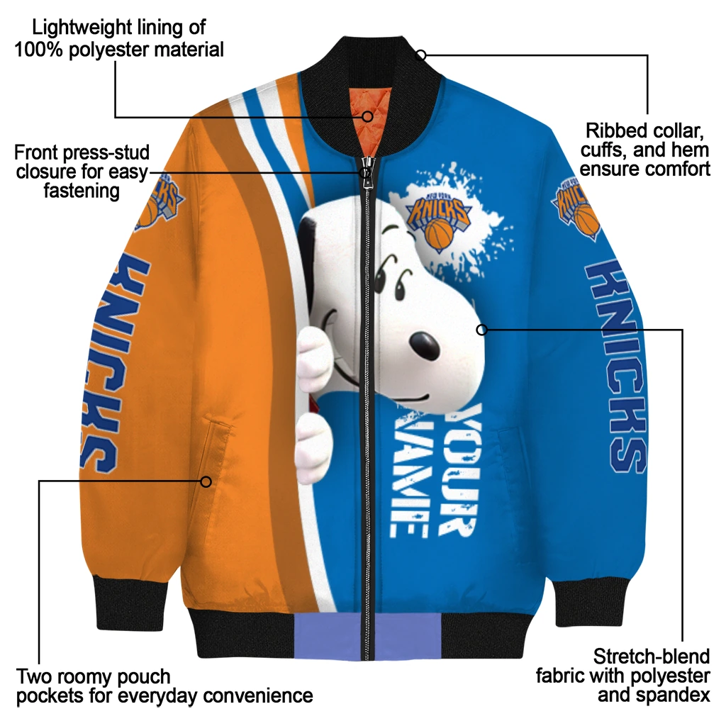 customized new york knicks snoopy head blue bomber jacket new arrival customized new york knicks snoopy head blue bomber jacket new arrival