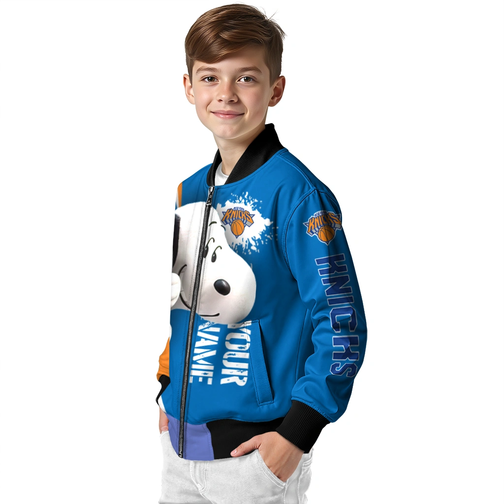 customized new york knicks snoopy head blue bomber jacket trendy customized new york knicks snoopy head blue bomber jacket trendy