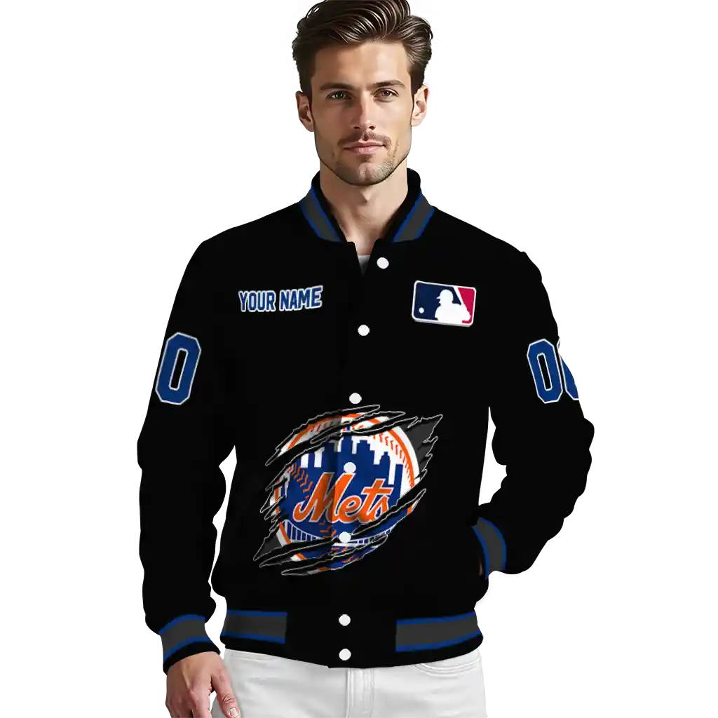 customized new york mets claw fragment black varsity jacket high quality customized new york mets claw fragment black varsity jacket high quality