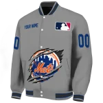 customized new york mets claw rend grey varsity jacket best selling