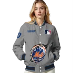 customized new york mets claw rend grey varsity jacket best selling