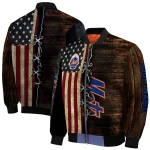 customized new york mets flag wood brown bomber jacket best selling
