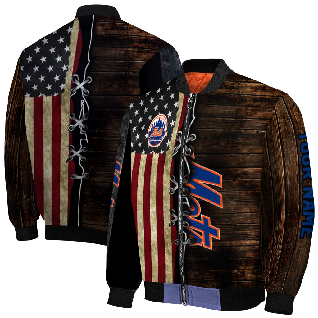 customized new york mets flag wood brown bomber jacket best selling customized new york mets flag wood brown bomber jacket best selling