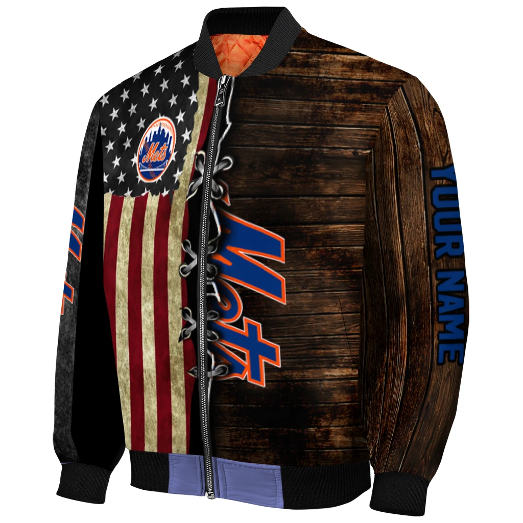 customized new york mets flag wood brown bomber jacket fashion forward customized new york mets flag wood brown bomber jacket fashion forward