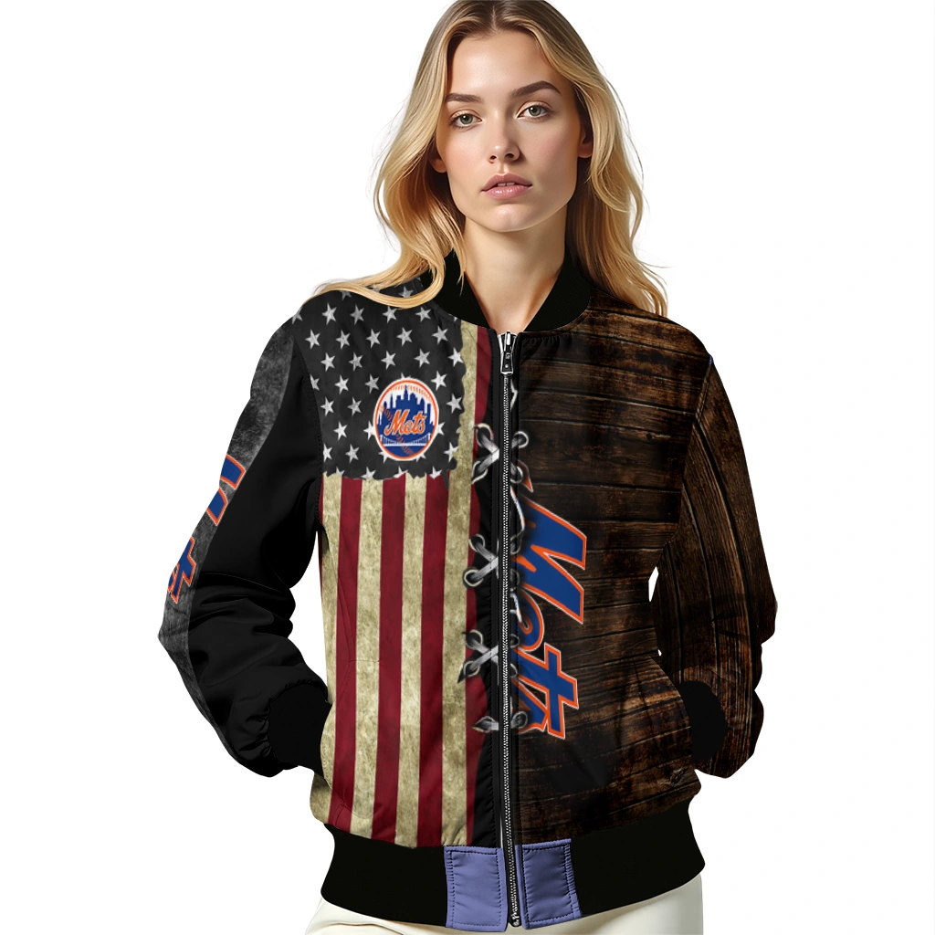 customized new york mets flag wood brown bomber jacket latest model customized new york mets flag wood brown bomber jacket latest model