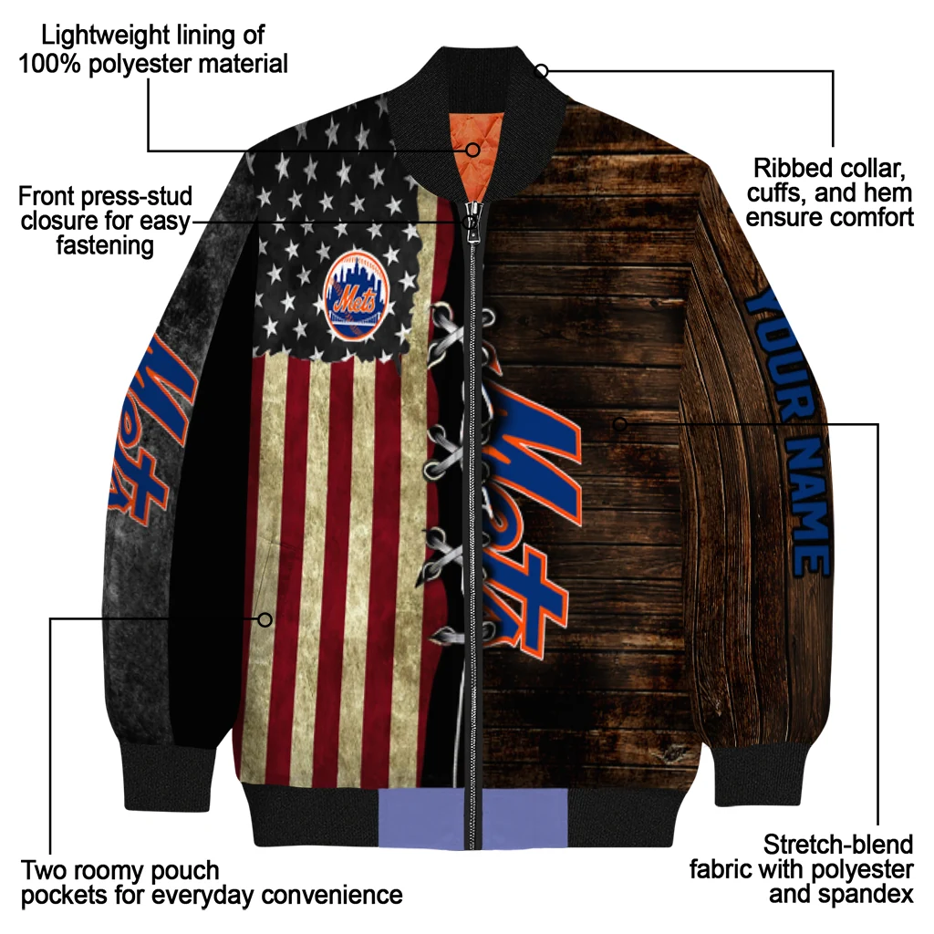 customized new york mets flag wood brown bomber jacket new arrival customized new york mets flag wood brown bomber jacket new arrival