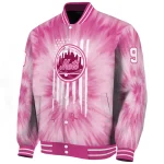 customized new york mets pink tie dye pink varsity jacket best selling