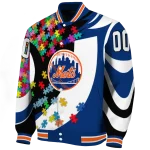 customized new york mets stars and stripes slashes blue varsity jacket best selling
