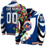 customized new york mets stars and stripes slashes blue varsity jacket best selling