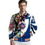 customized new york mets stars and stripes slashes blue varsity jacket best selling