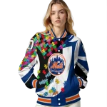 customized new york mets stars and stripes slashes blue varsity jacket best selling