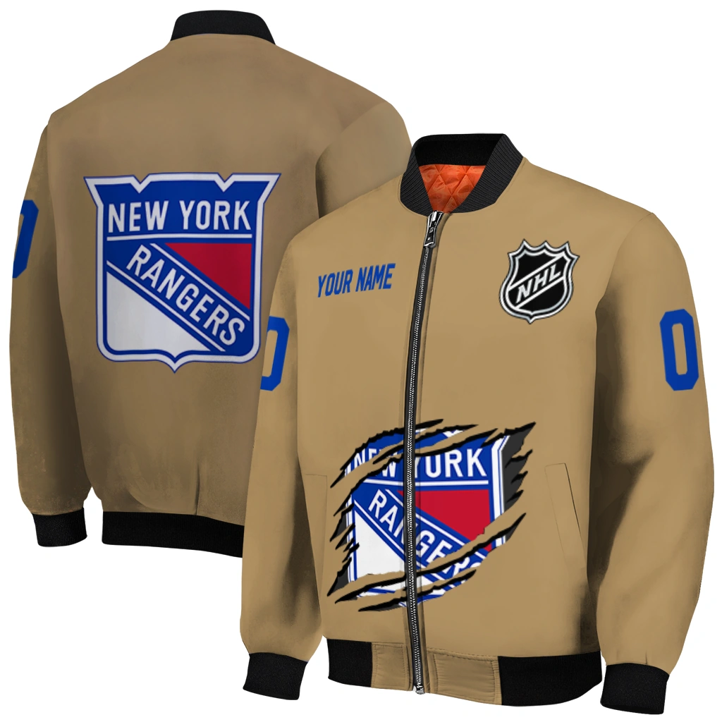 customized new york rangers claw burst beige bomber jacket best selling customized new york rangers claw burst beige bomber jacket best selling