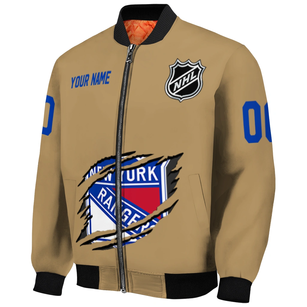 customized new york rangers claw burst beige bomber jacket fashion forward customized new york rangers claw burst beige bomber jacket fashion forward