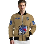 customized new york rangers claw burst beige bomber jacket best selling