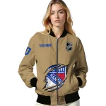 customized new york rangers claw burst beige bomber jacket best selling