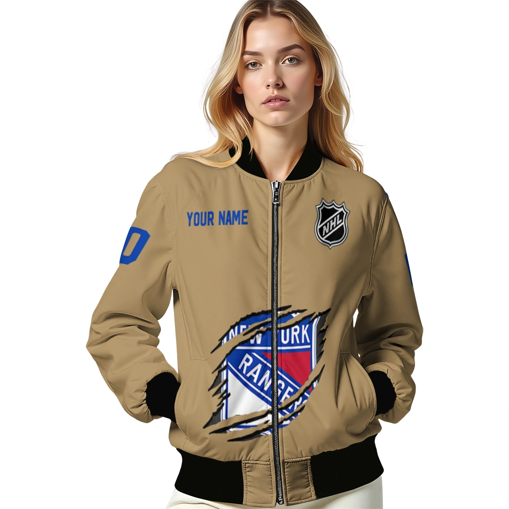 customized new york rangers claw burst beige bomber jacket latest model customized new york rangers claw burst beige bomber jacket latest model