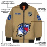 customized new york rangers claw burst beige bomber jacket best selling