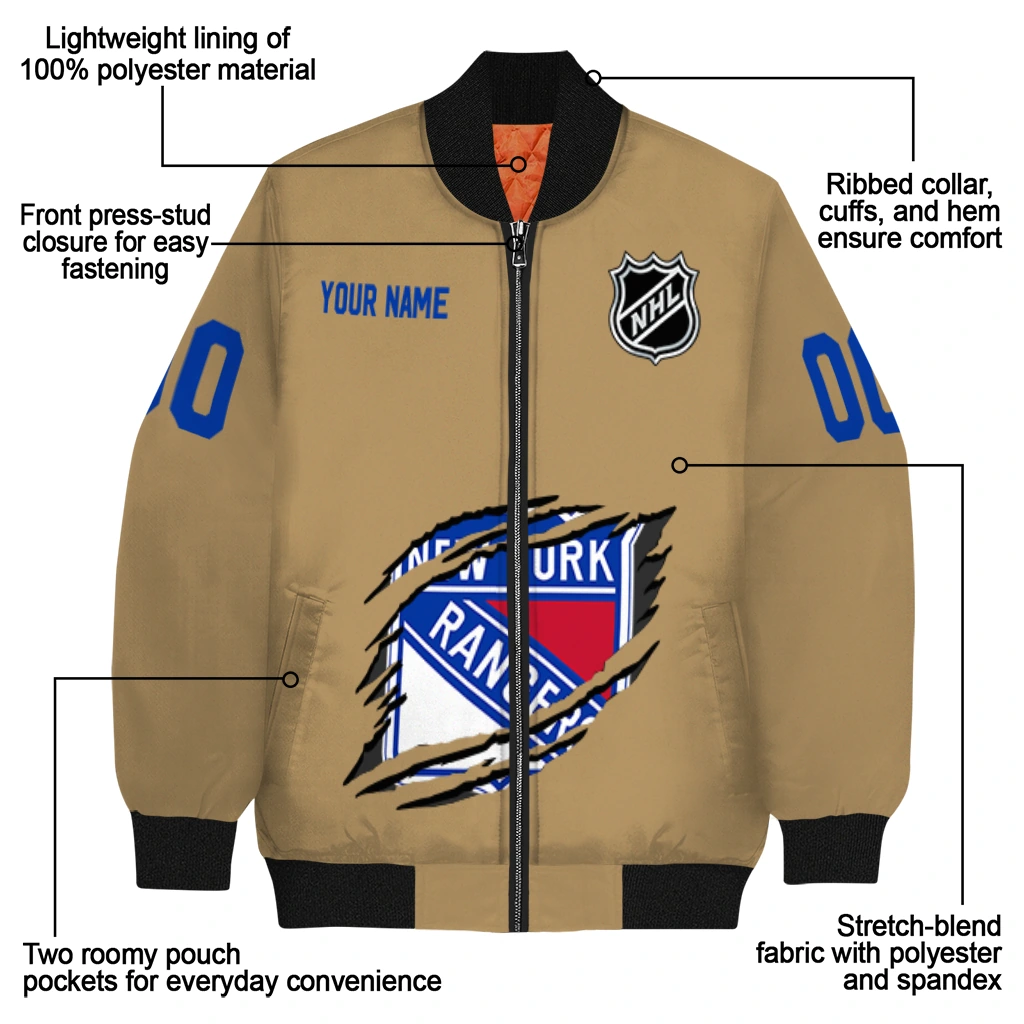 customized new york rangers claw burst beige bomber jacket new arrival customized new york rangers claw burst beige bomber jacket new arrival