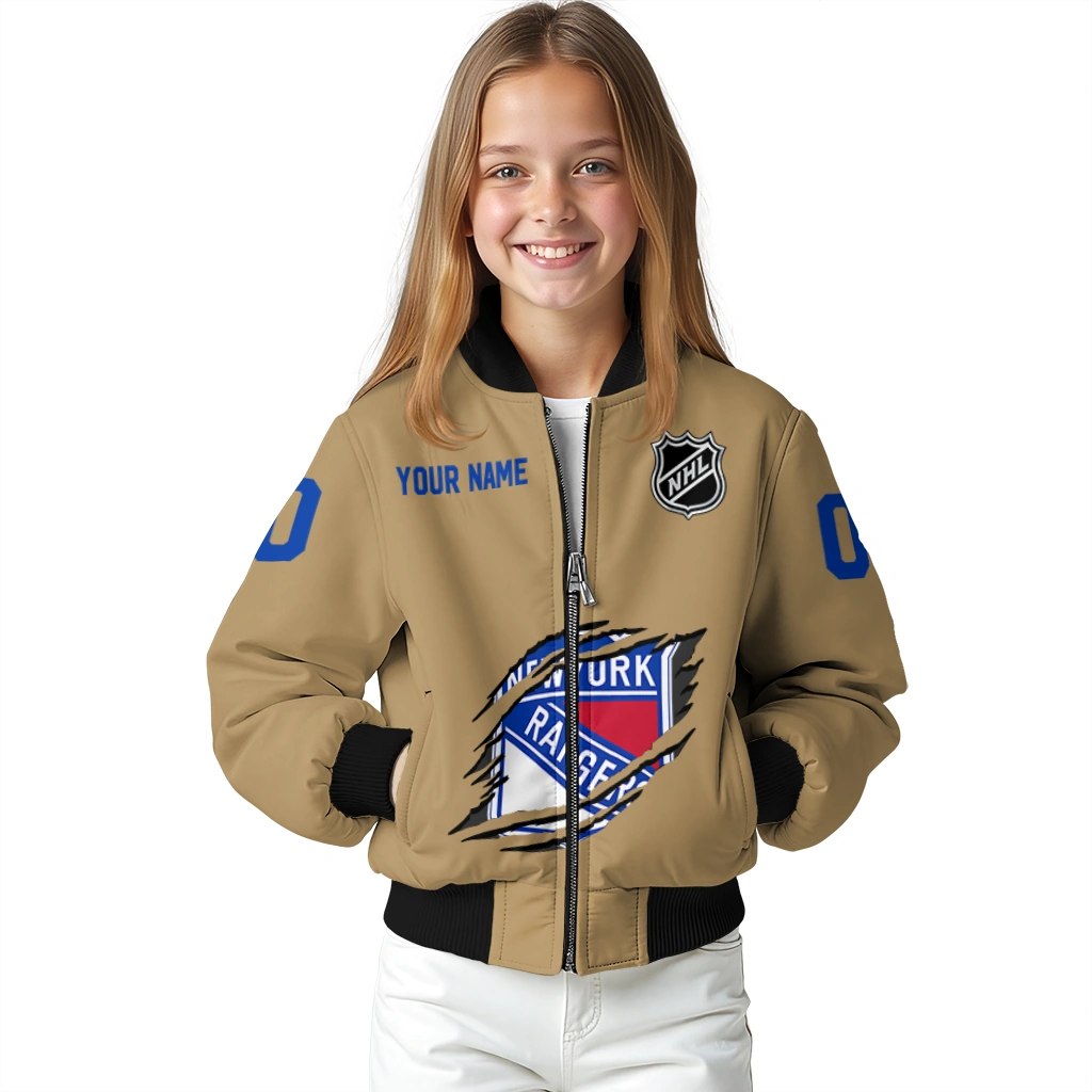 customized new york rangers claw burst beige bomber jacket top rated customized new york rangers claw burst beige bomber jacket top rated