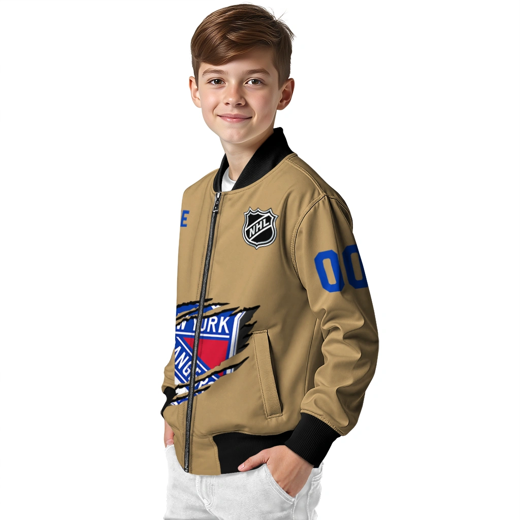 customized new york rangers claw burst beige bomber jacket trendy customized new york rangers claw burst beige bomber jacket trendy