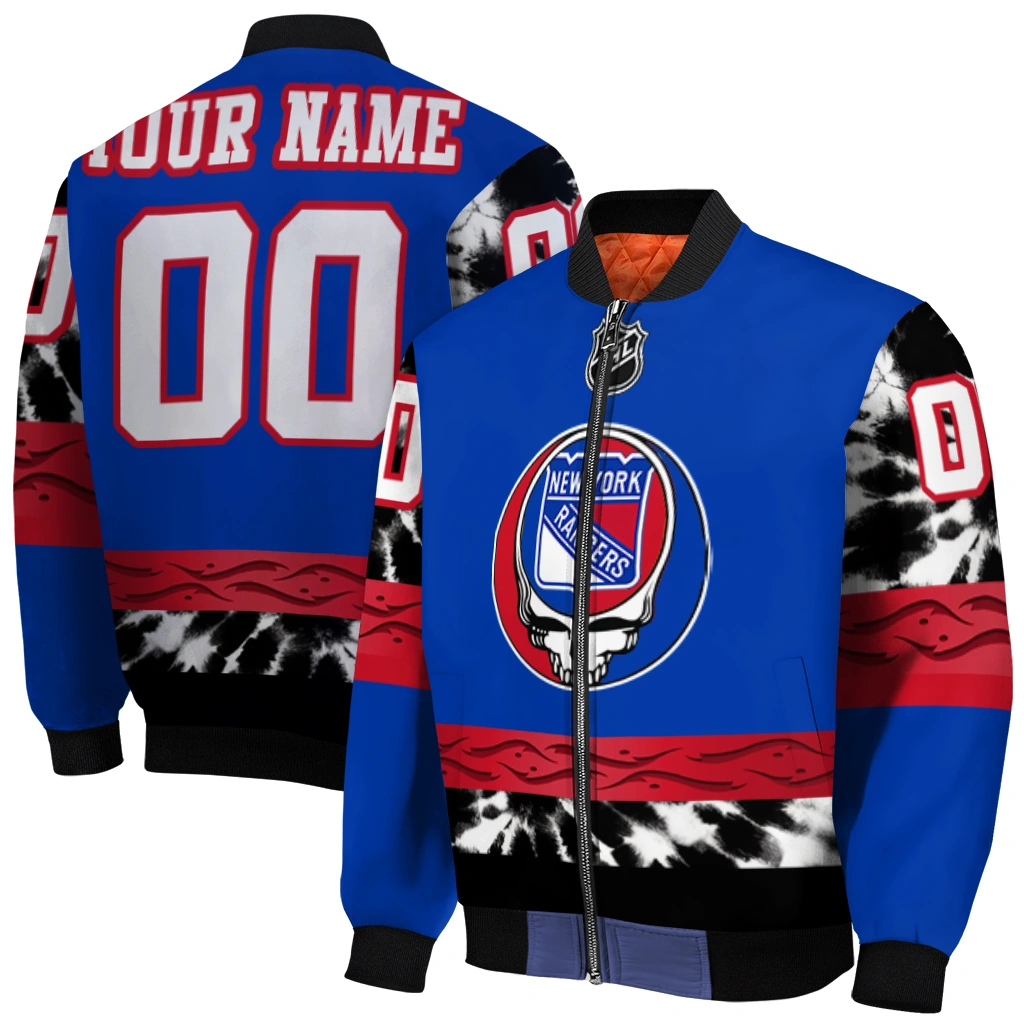 customized new york rangers skull stripe blue black bomber jacket best selling customized new york rangers skull stripe blue black bomber jacket best selling