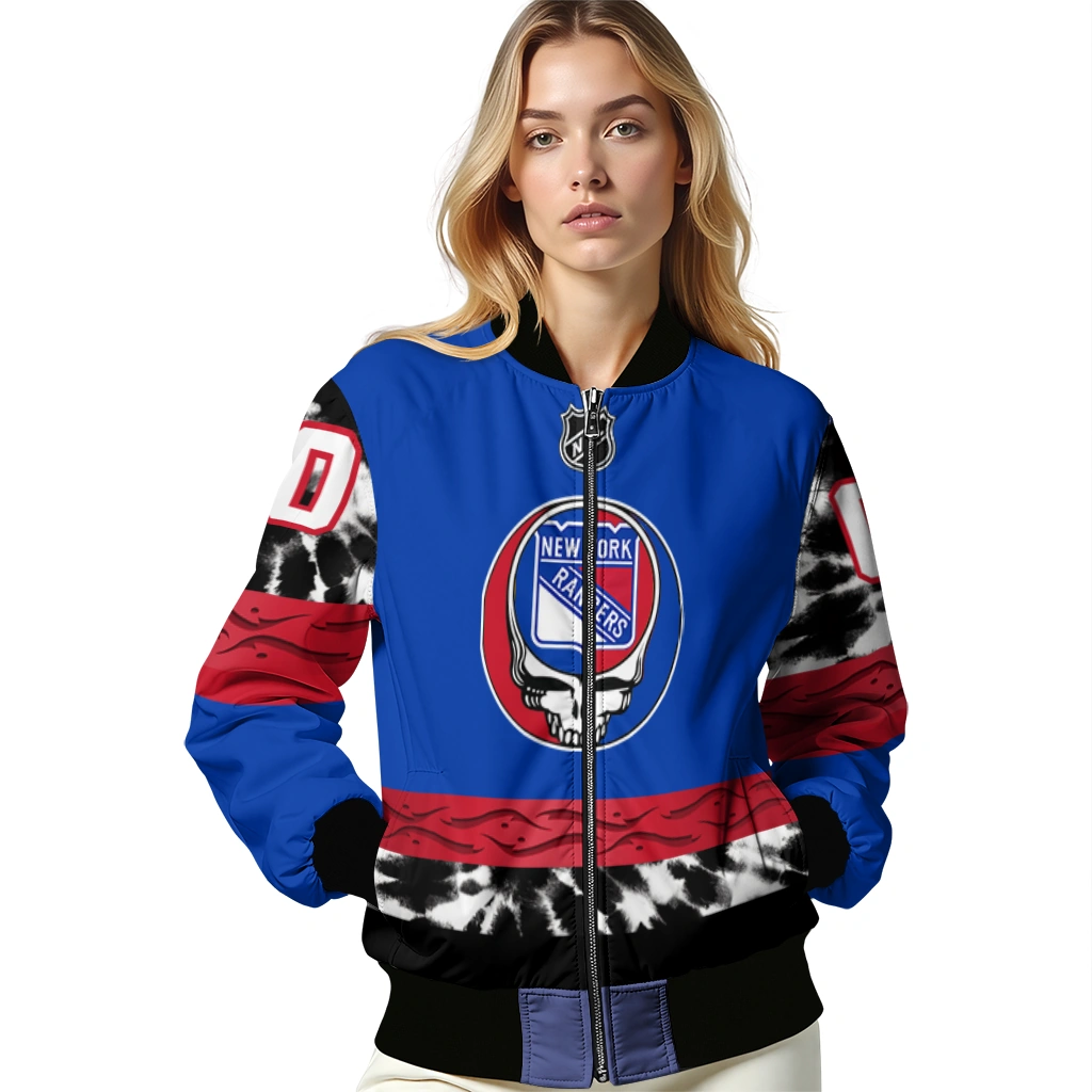 customized new york rangers skull stripe blue black bomber jacket latest model customized new york rangers skull stripe blue black bomber jacket latest model