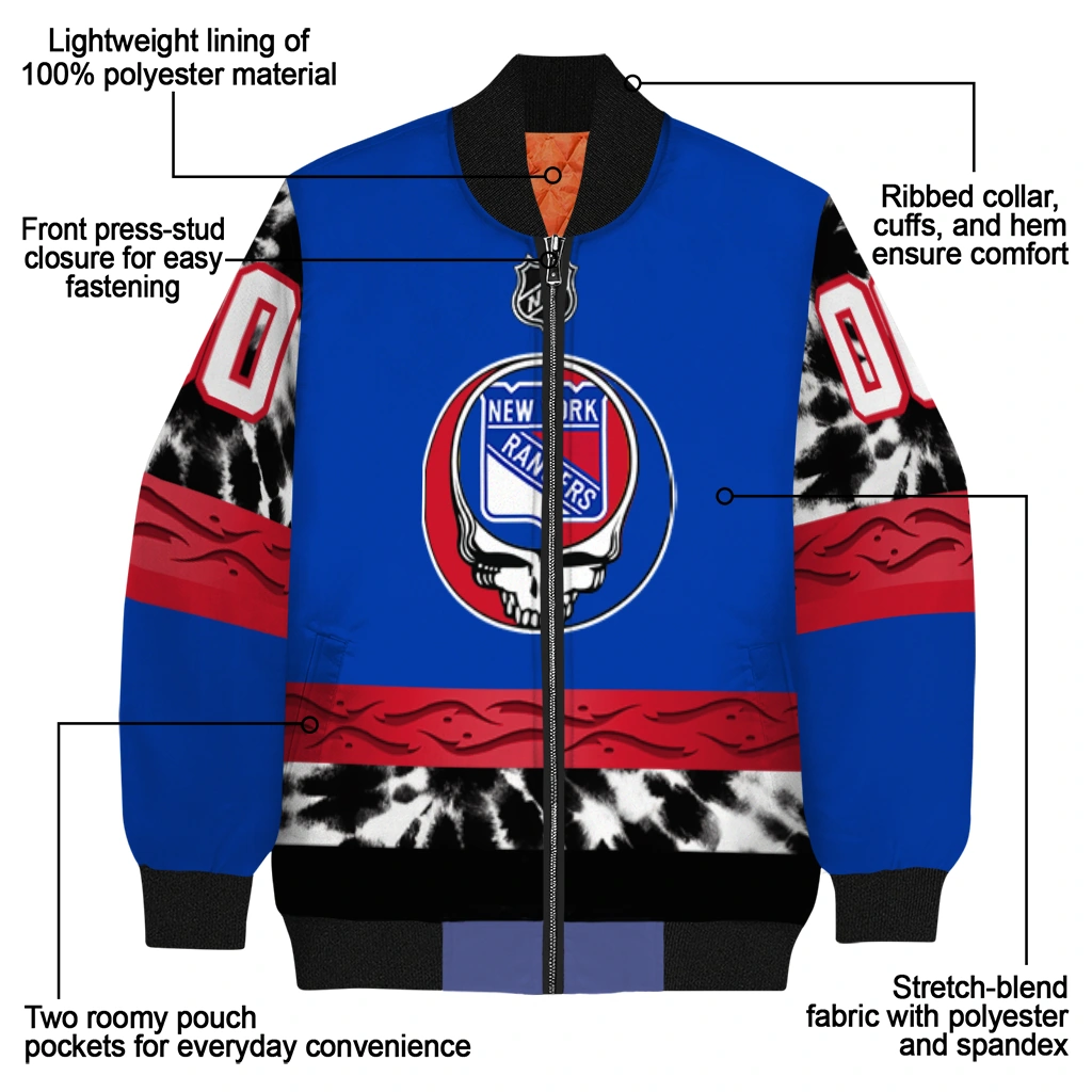 customized new york rangers skull stripe blue black bomber jacket new arrival customized new york rangers skull stripe blue black bomber jacket new arrival