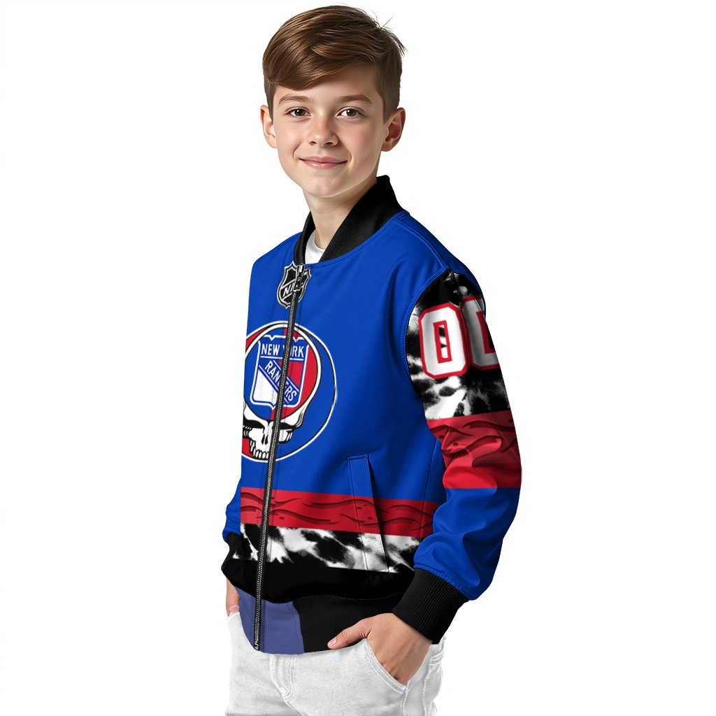 customized new york rangers skull stripe blue black bomber jacket trendy customized new york rangers skull stripe blue black bomber jacket trendy