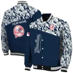 customized new york yankees camouflage print navy varsity jacket best selling