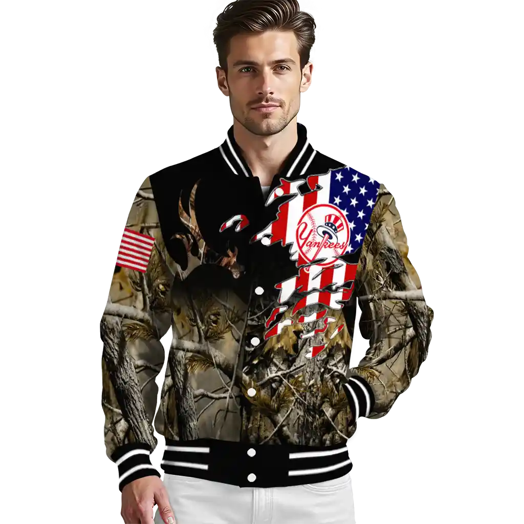 customized new york yankees patriot deer camouflage varsity jacket high quality customized new york yankees patriot deer camouflage varsity jacket high quality