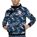 customized new york yankees shark art navy windbreaker jacket best selling