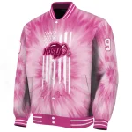 customized north dakota state bison pink tie dye pink varsity jacket best selling
