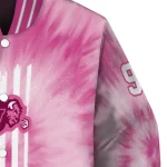 customized north dakota state bison pink tie dye pink varsity jacket best selling