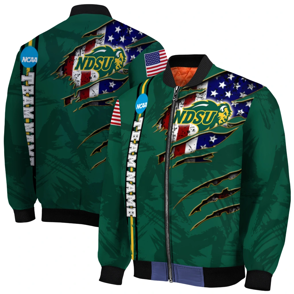 customized north dakota state bison usa flag claws green bomber jacket best selling customized north dakota state bison usa flag claws green bomber jacket best selling
