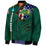 customized north dakota state bison usa flag claws green bomber jacket best selling