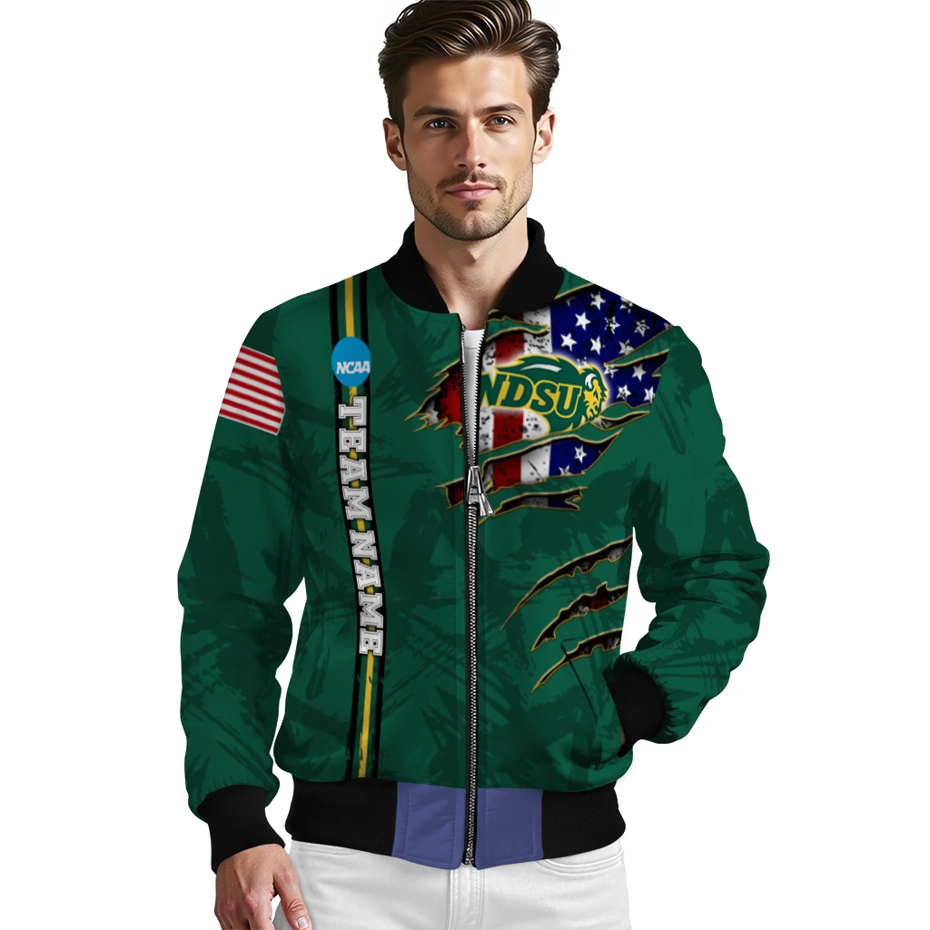 customized north dakota state bison usa flag claws green bomber jacket high quality customized north dakota state bison usa flag claws green bomber jacket high quality