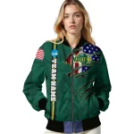 customized north dakota state bison usa flag claws green bomber jacket best selling