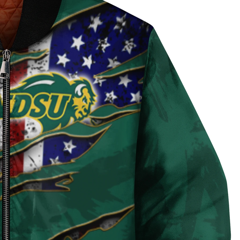 customized north dakota state bison usa flag claws green bomber jacket premium grade customized north dakota state bison usa flag claws green bomber jacket premium grade