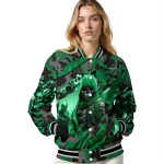 customized north texas mean green skull horde green varsity jacket best selling