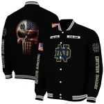 customized notre dame fighting irish american flag skull black varsity jacket best selling