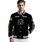 customized notre dame fighting irish american flag skull black varsity jacket best selling