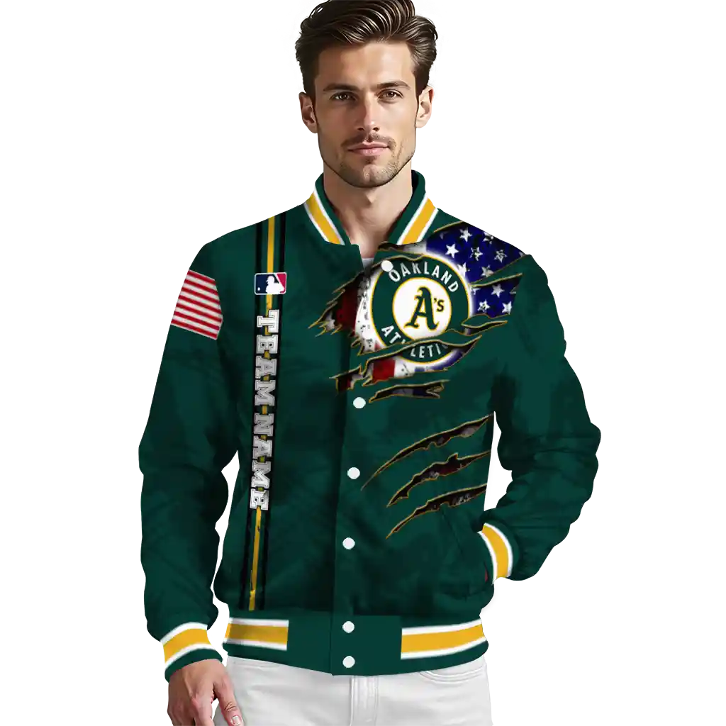 customized oakland athletics us flag claws green varsity jacket high quality customized oakland athletics us flag claws green varsity jacket high quality