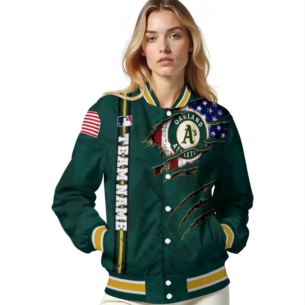 customized oakland athletics us flag claws green varsity jacket latest model customized oakland athletics us flag claws green varsity jacket latest model