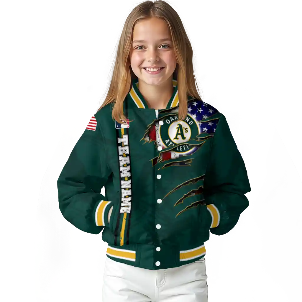 customized oakland athletics us flag claws green varsity jacket top rated customized oakland athletics us flag claws green varsity jacket top rated