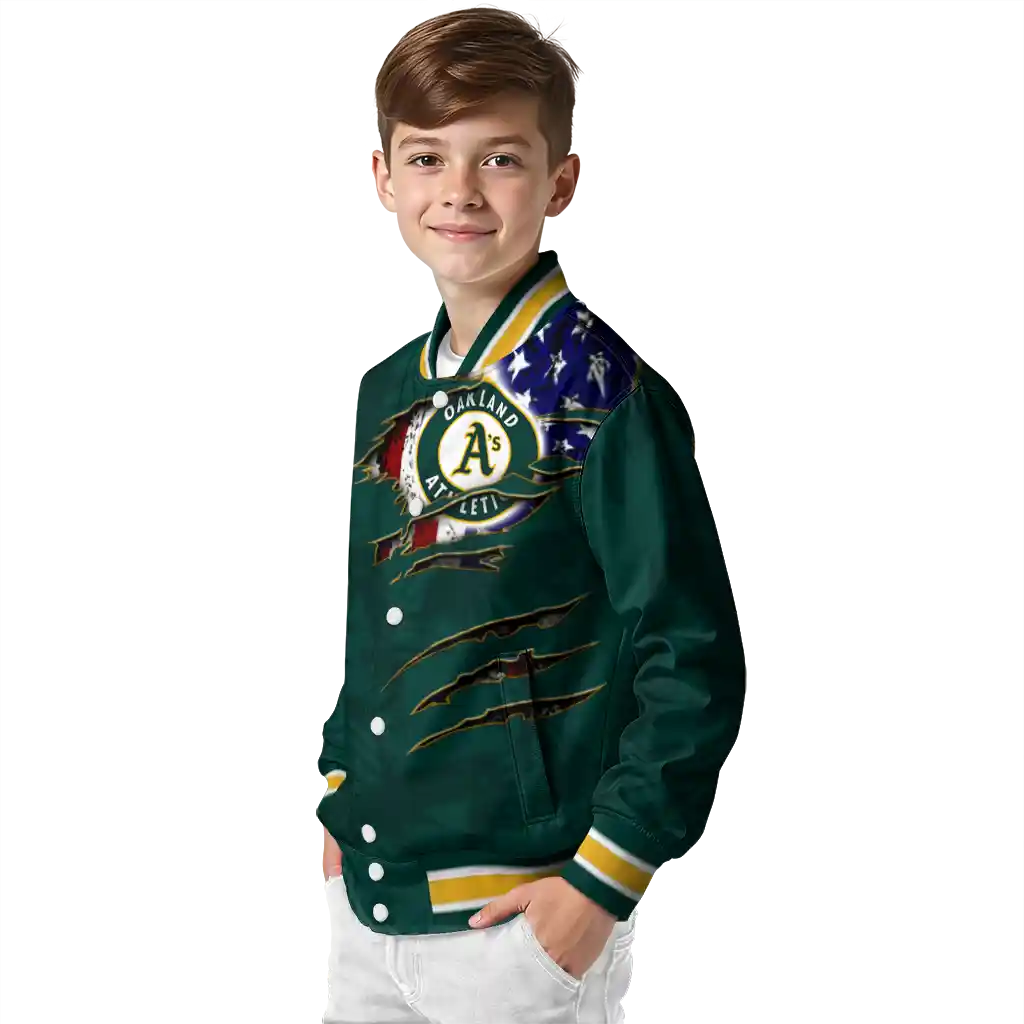 customized oakland athletics us flag claws green varsity jacket trendy customized oakland athletics us flag claws green varsity jacket trendy