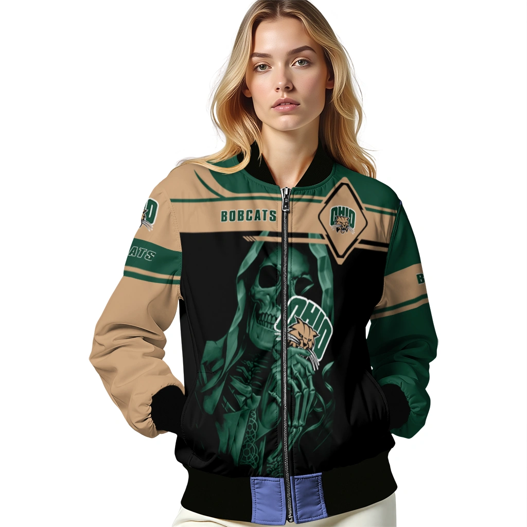 customized ohio bobcats reaper hands green black bomber jacket latest model customized ohio bobcats reaper hands green black bomber jacket latest model