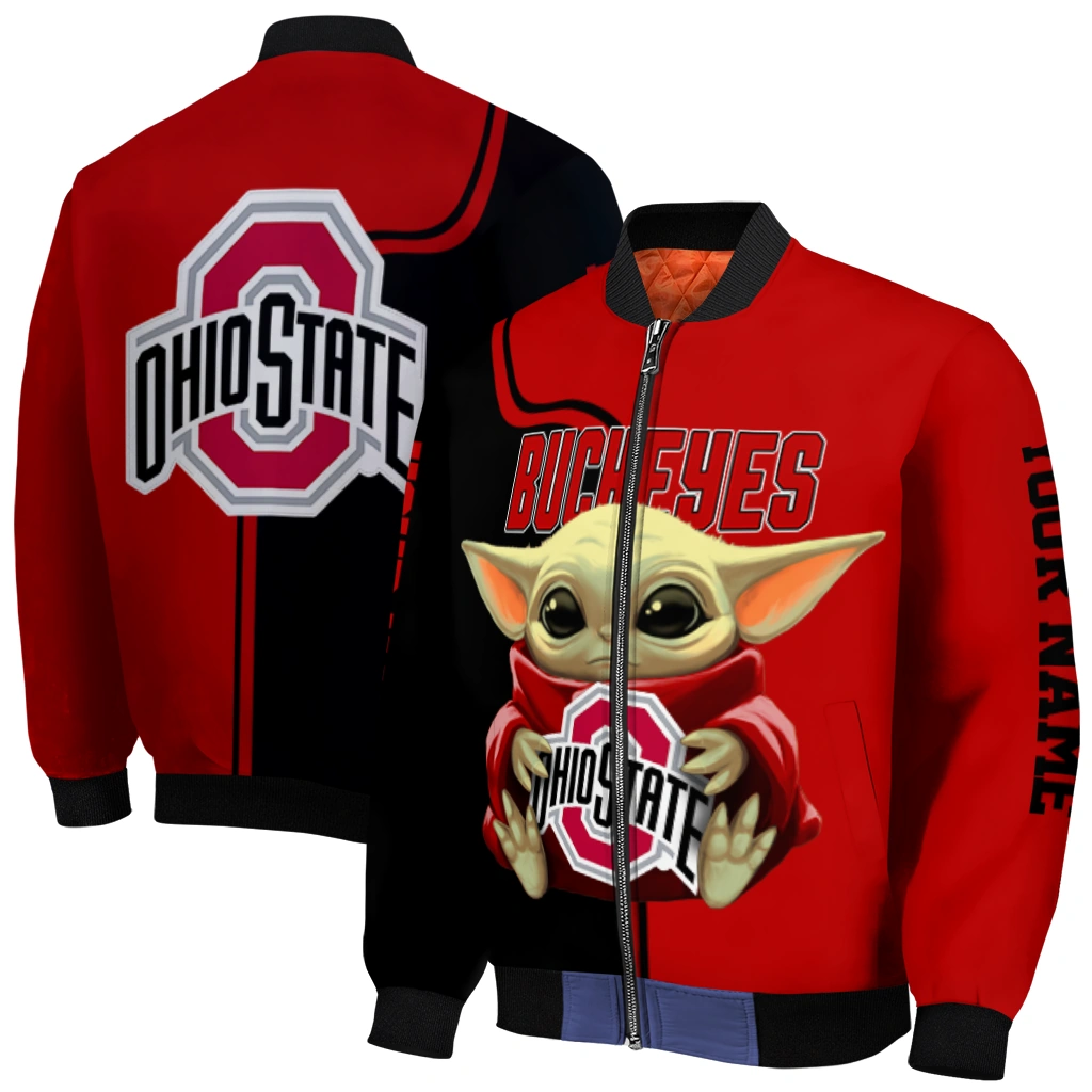 customized ohio state buckeyes adorable yoda scarlet black bomber jacket best selling customized ohio state buckeyes adorable yoda scarlet black bomber jacket best selling